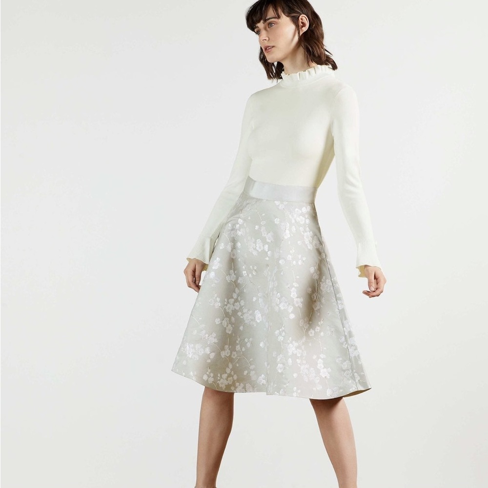 Ted Baker White Blossom Jacquard Midi Dress